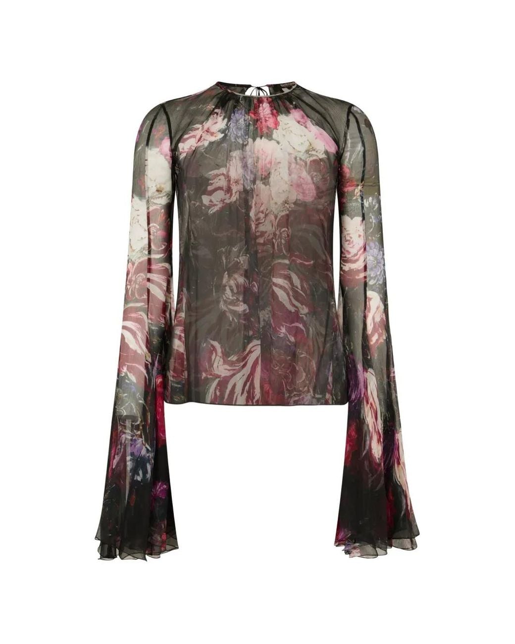 Roberto Cavalli Brown Floral-Print Flared-Sleeve Blouse