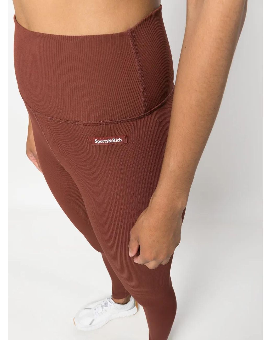 Sporty & Rich Red Logo-Patch Ribbed Leggings
