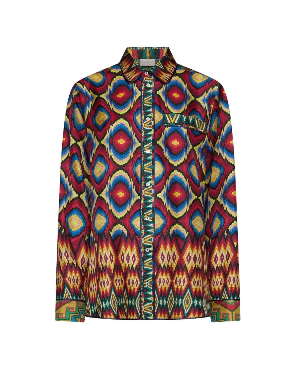 Pierre Louis Mascia Red Aloe Geometric-Print Silk Shirt