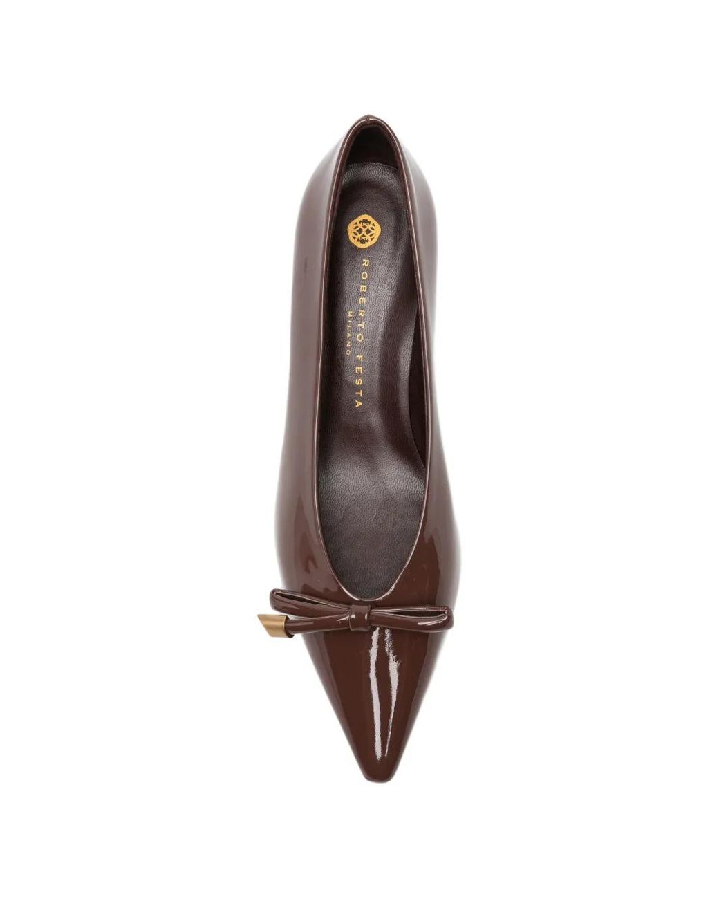 Roberto Festa Brown Bow-Detail Patent-Finish Leather Heeled Pumps