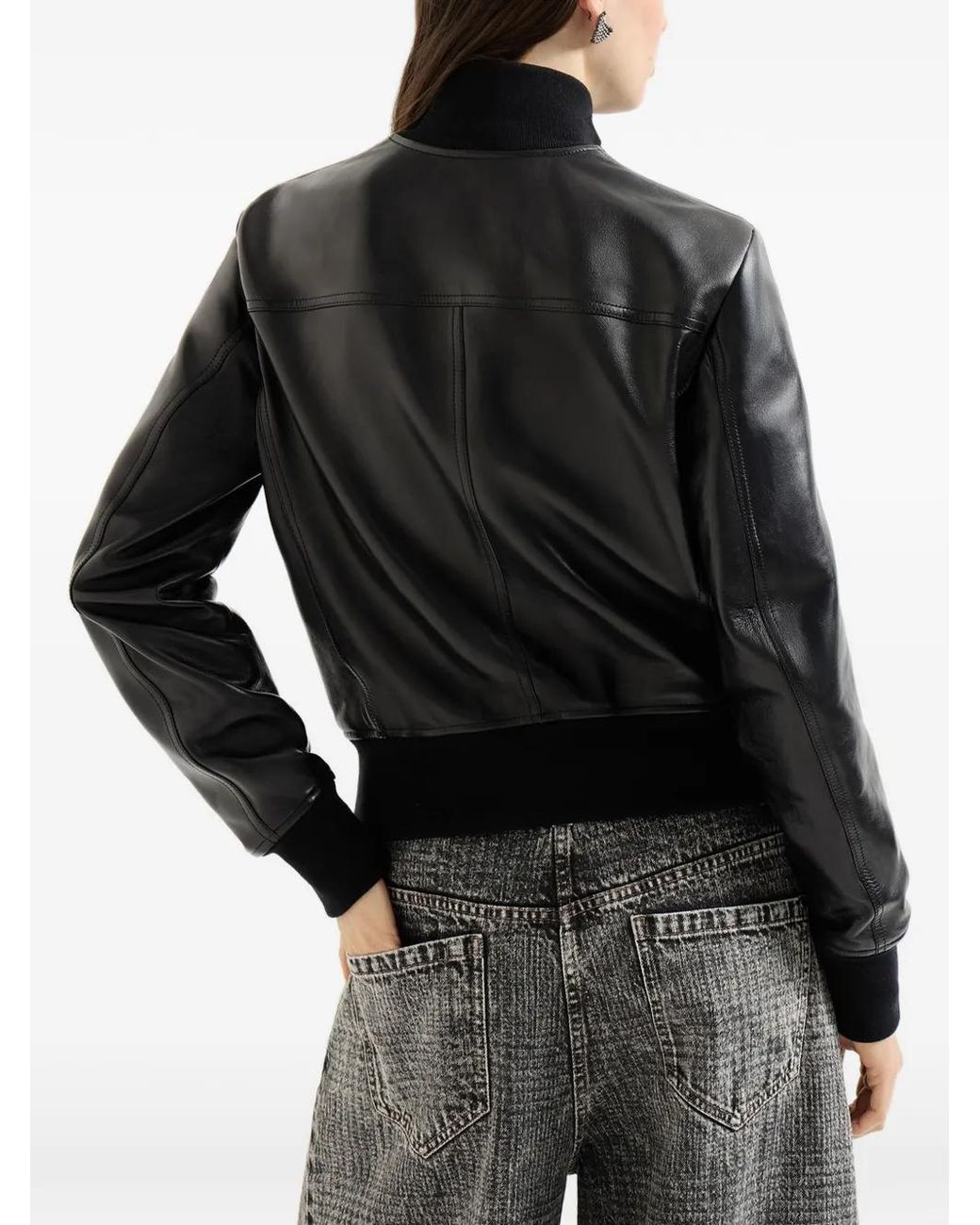 Brunello Cucinelli Black Nappa Leather Outerwear Jacket With Monili