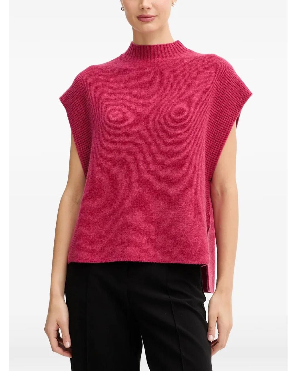 Benetton Red Ribbed High-Neck Sweater