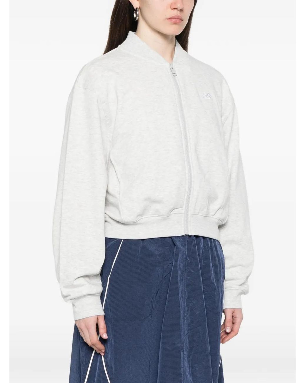 New Balance White Zip Bomber Jacket