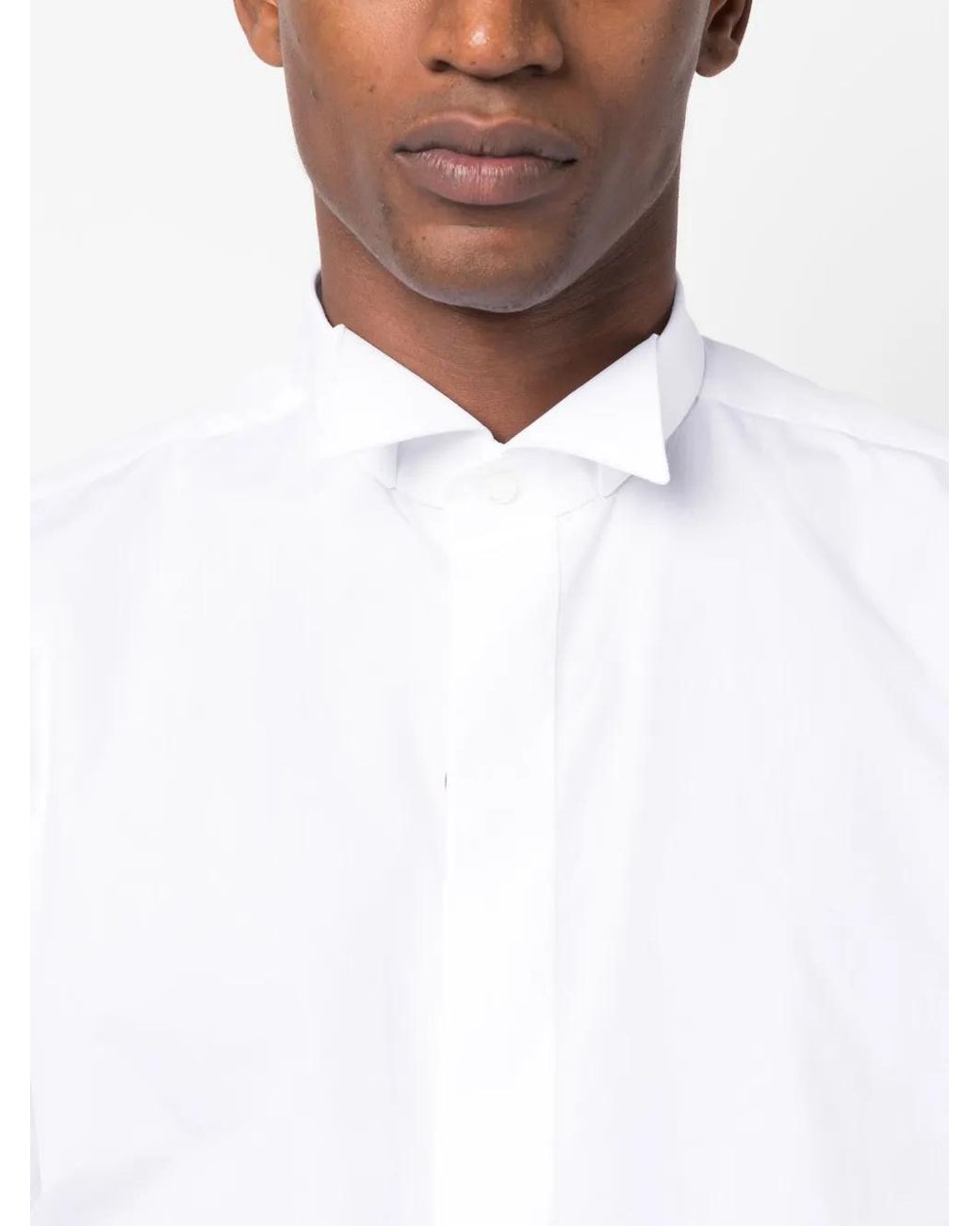 Canali White Long-Sleeved Cotton Shirt for men