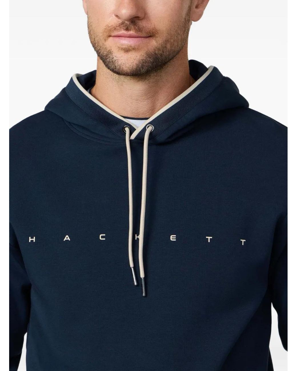 Hackett Blue Logo-Print Interlock Hoodie for men