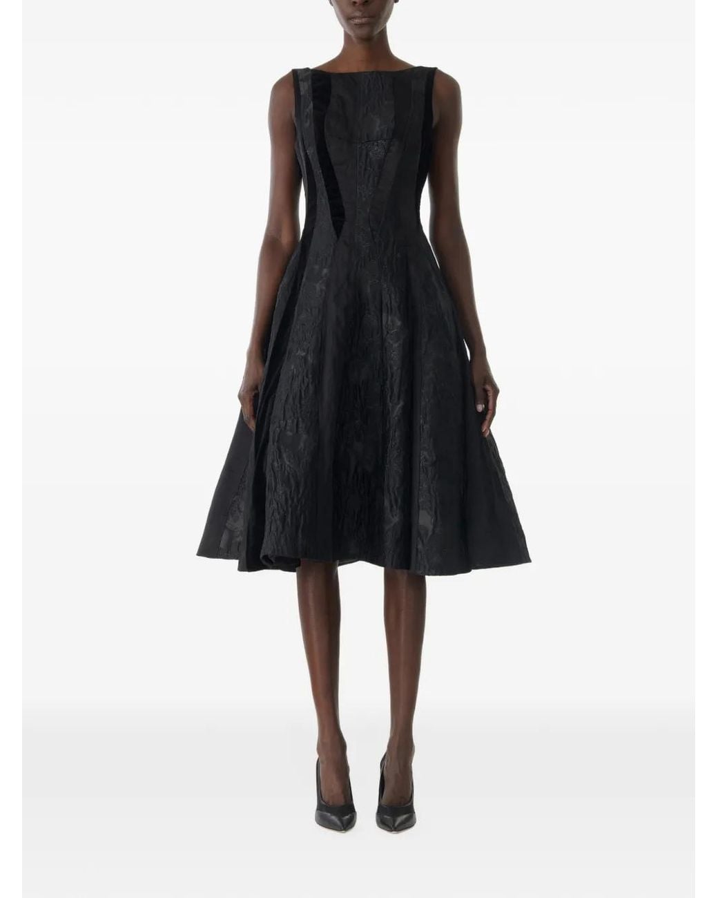Jason Wu Black Mixed-Media Low-Back Midi Dress