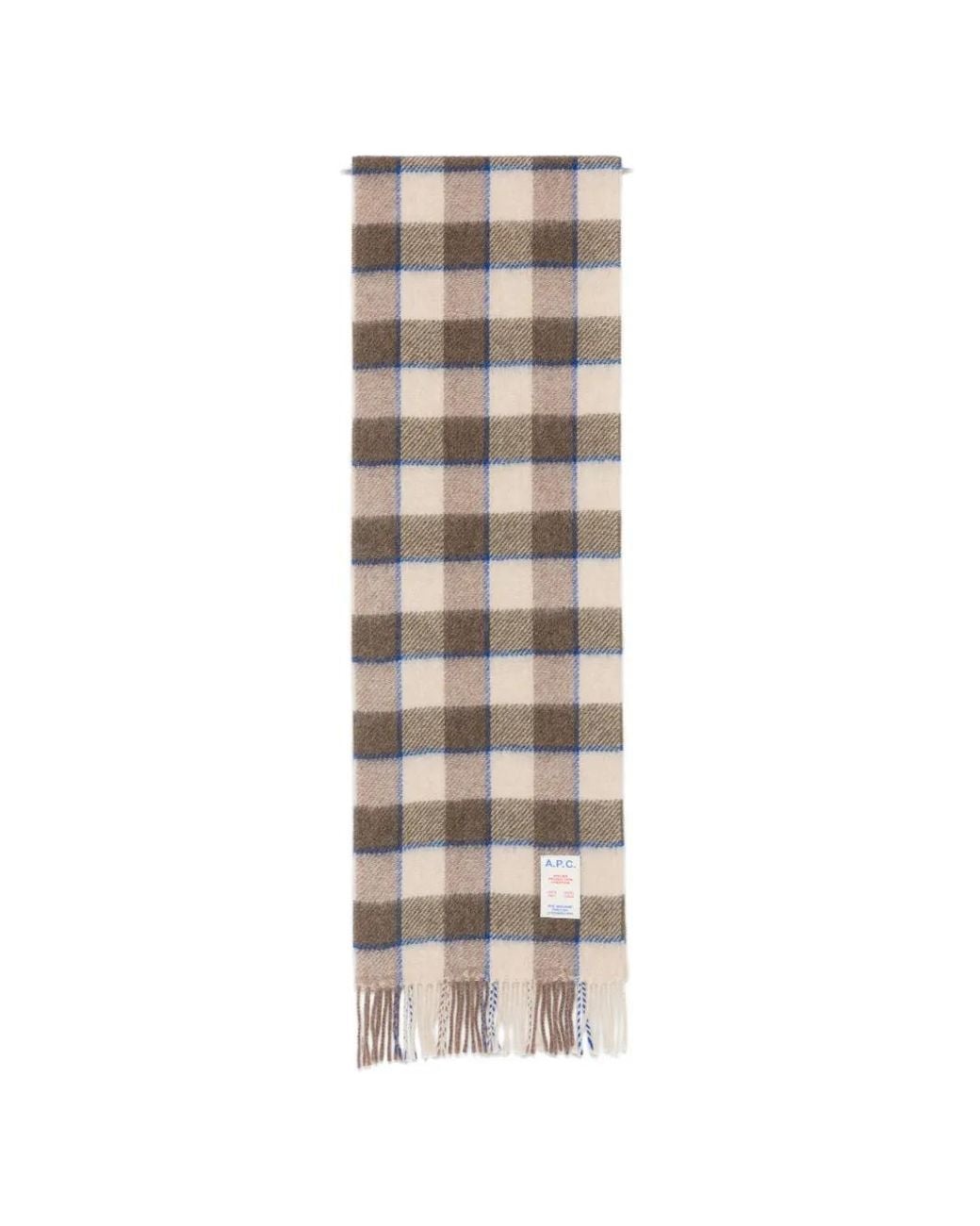 A.P.C. White Check-Pattern Fringed Scarf