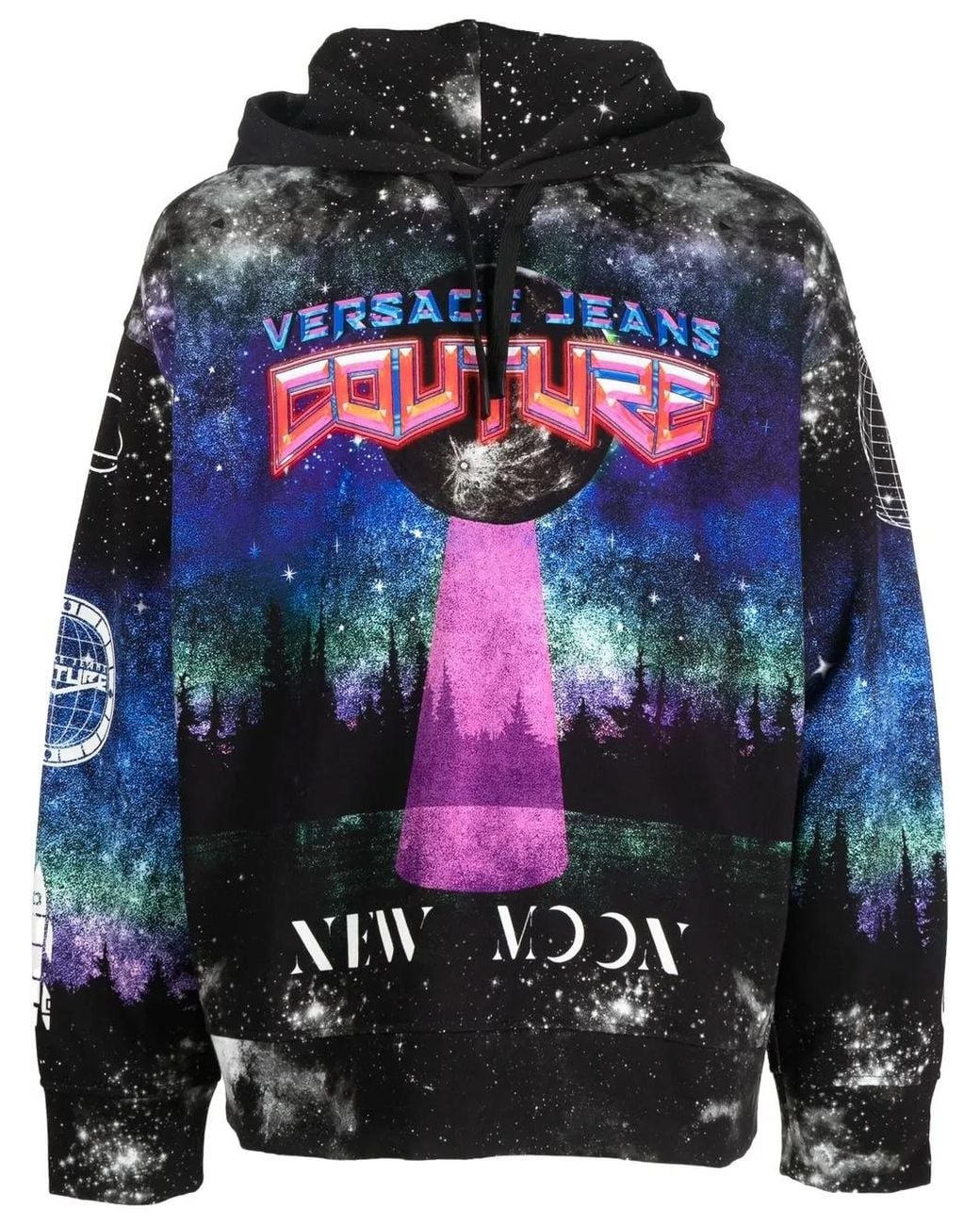 Versace Jeans Couture Black Graphic-Print Drawstring Hoodie for men