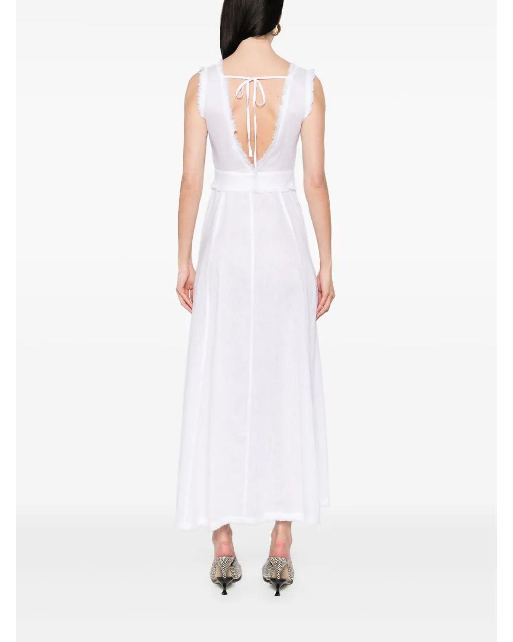 P.A.R.O.S.H. White Fringe-Detailed Midi Dress