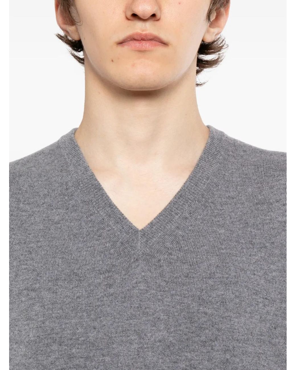 N.Peal Cashmere Gray Burlington V-Neck Jumper for men