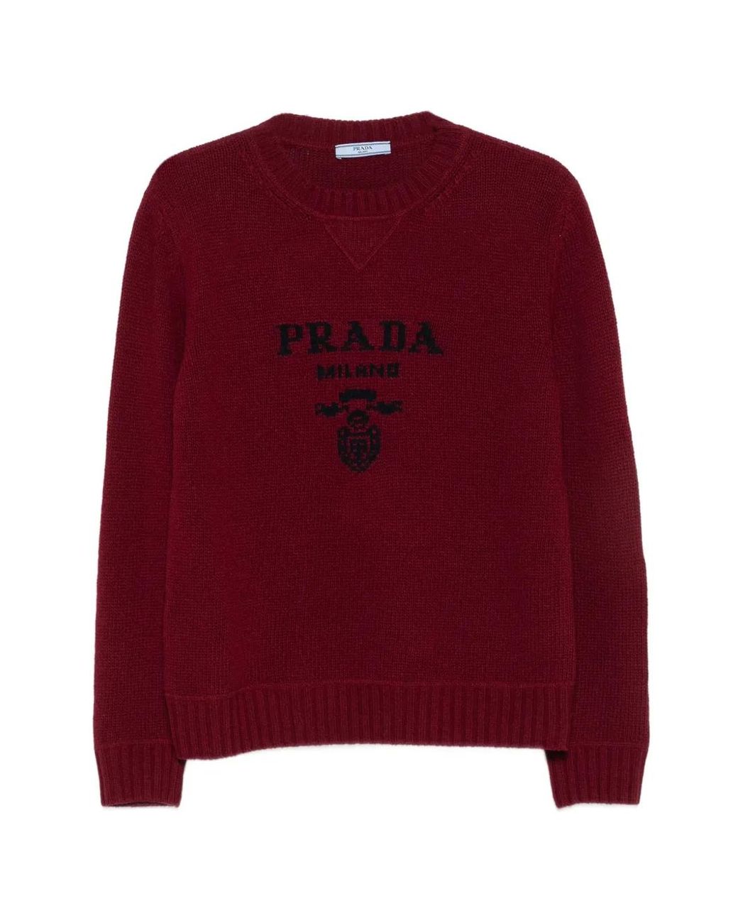 Prada Red Cashmere And Wool Logo Crew-Neck Sweater