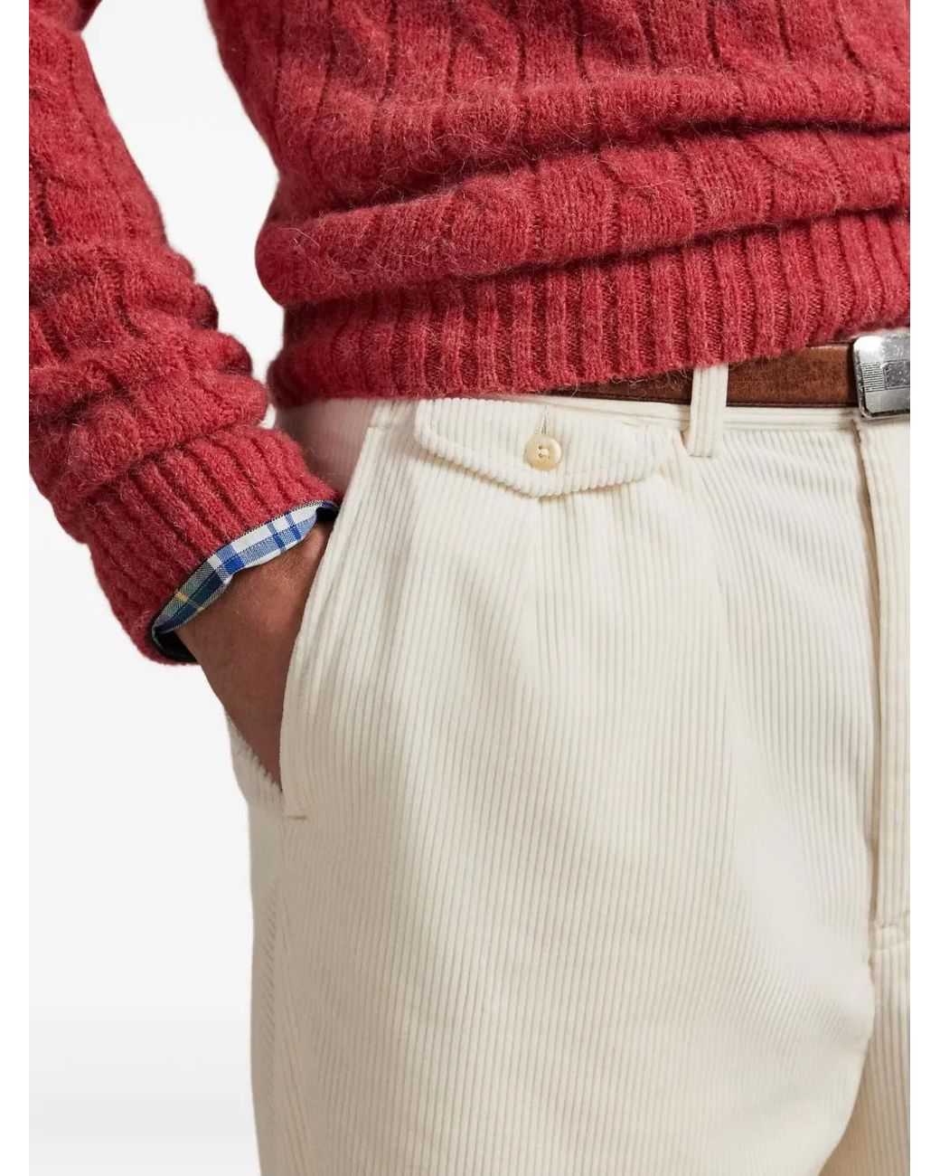 Polo Ralph Lauren White Corduroy Pleated Trousers