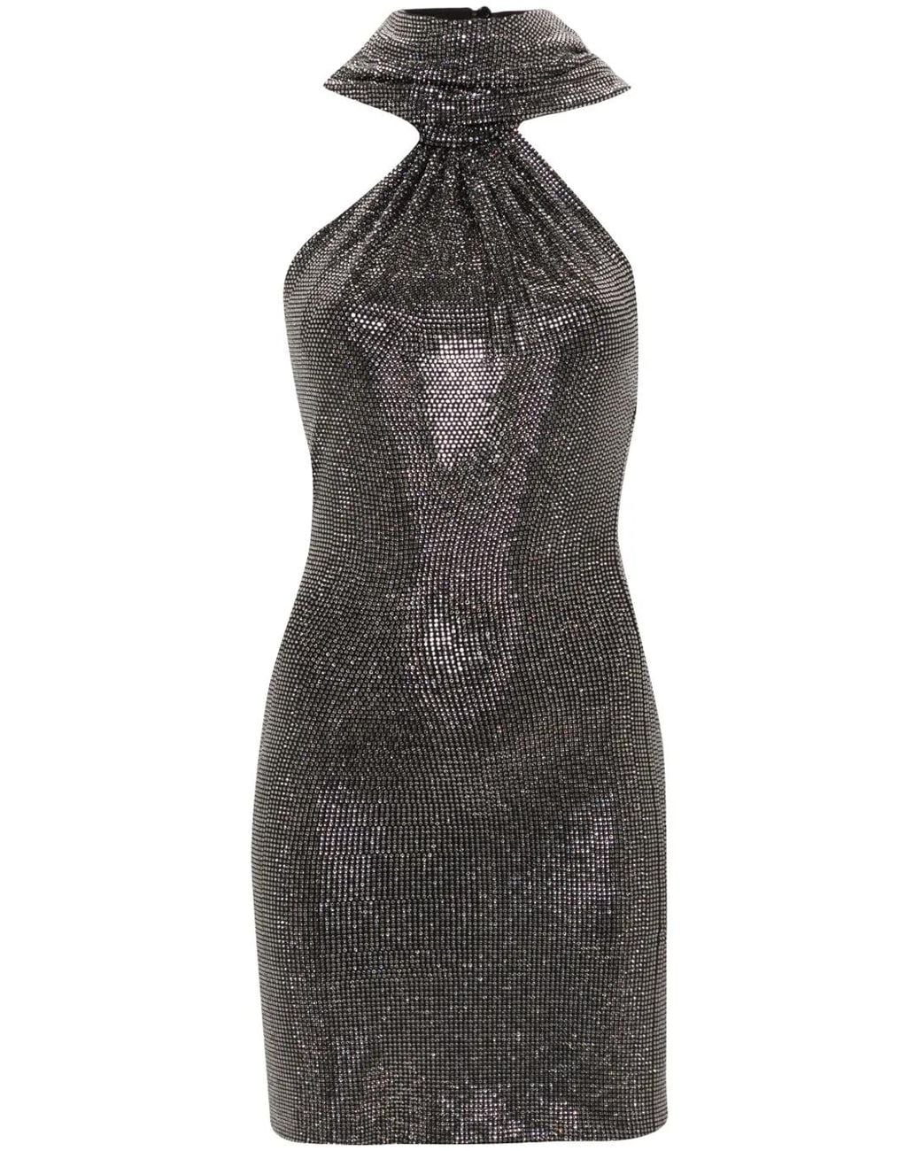 GIUSEPPE DI MORABITO Black Rhinestone-Embellished Hooded Mini Dress