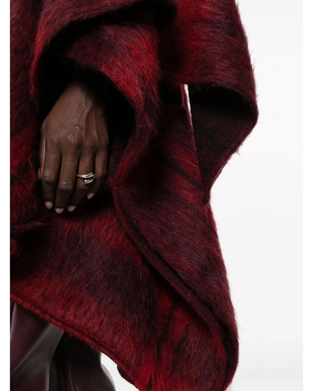 Alberta Ferretti Red Tartan-Pattern Brushed Cape