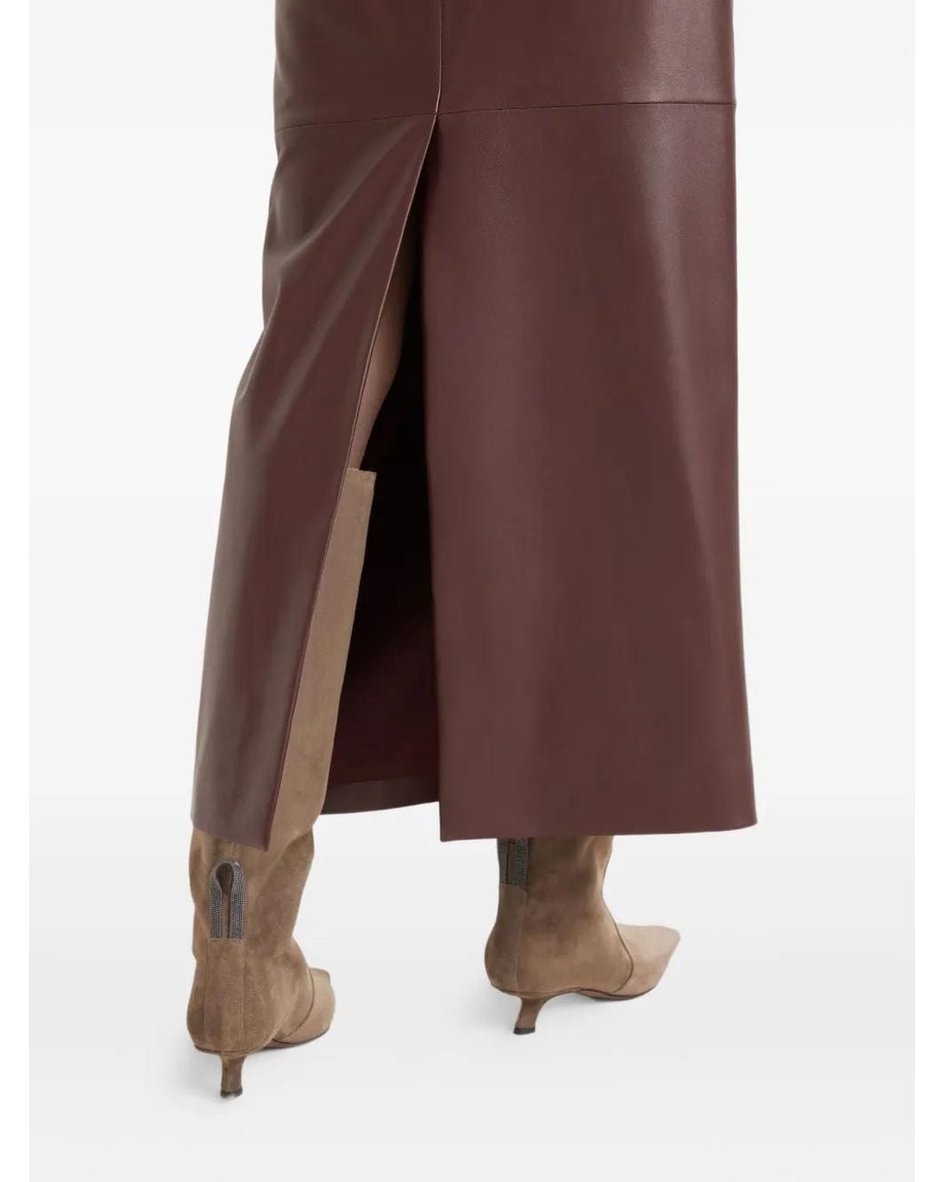 Brunello Cucinelli Leren Maxi-Rok in het Purple