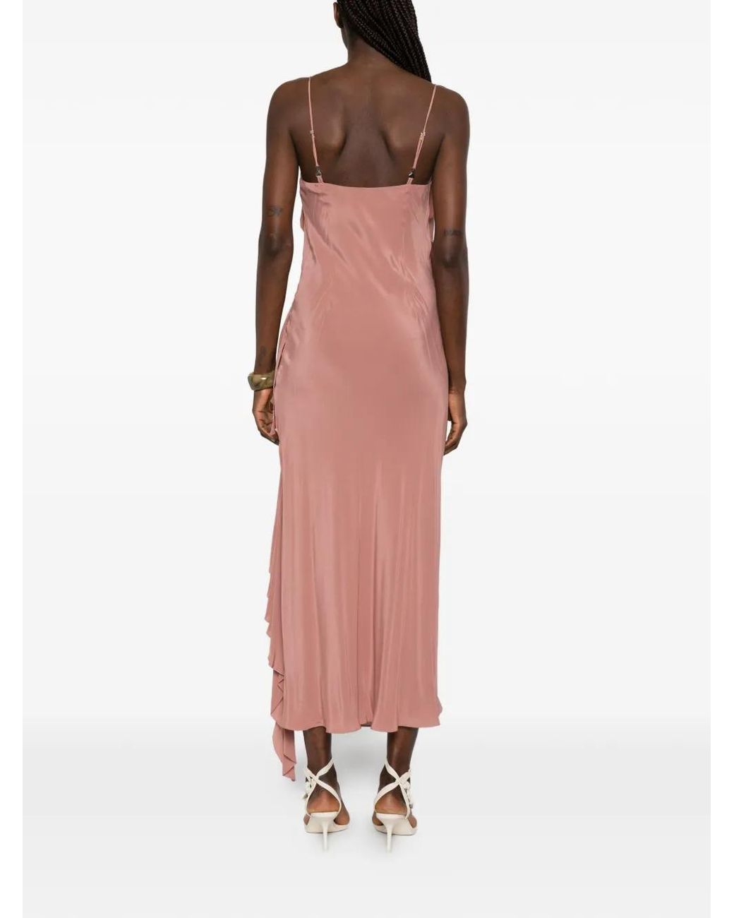 Patrizia Pepe Pink Ruffled Asymmetric Midi Dress