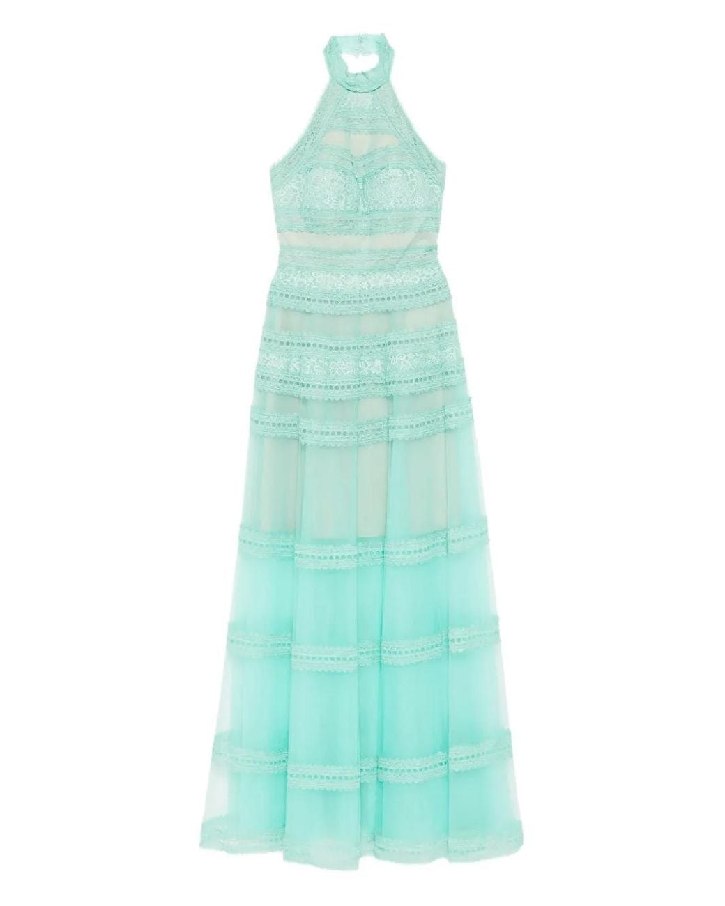 Saiid Kobeisy Blue High-Neck Lace Maxi Dress
