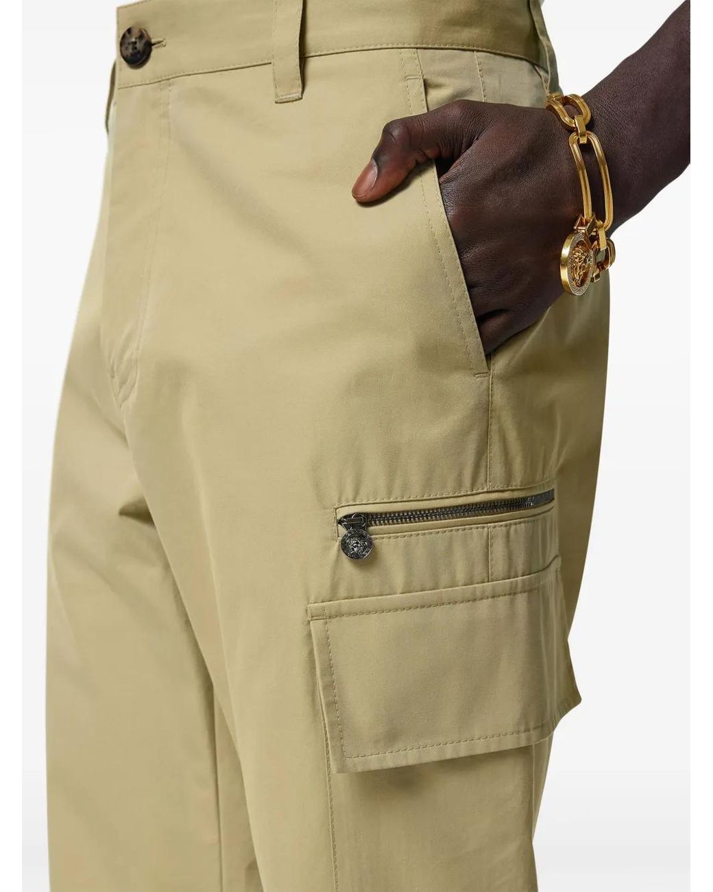 Versace Natural Gabardine Cargo Trousers for men