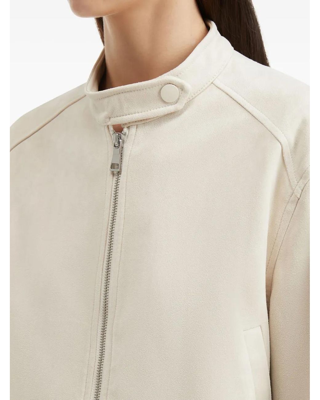 B+ AB White Cropped Zip-Front Jacket