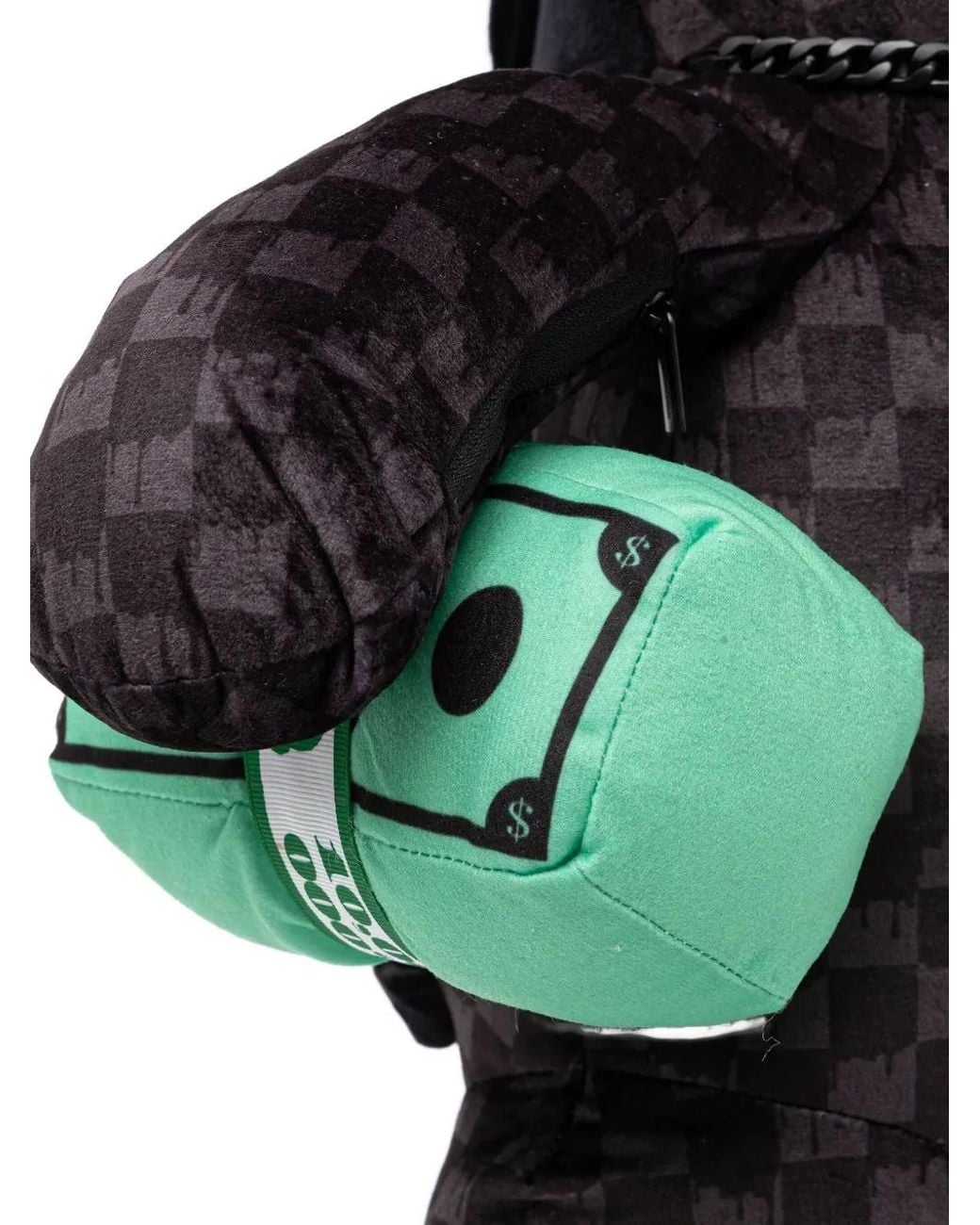 Sprayground White Checked-Pattern Bear-Shape Backpack