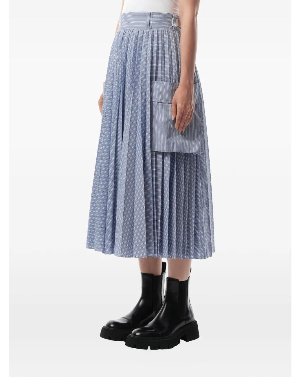 Sacai Blue Jupe Plissée À Rayures