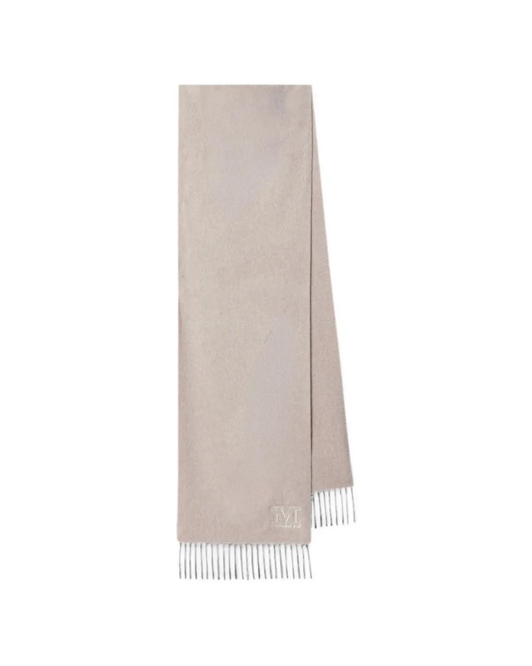 Max Mara White Monogram-Embroidered Fringed Scarf