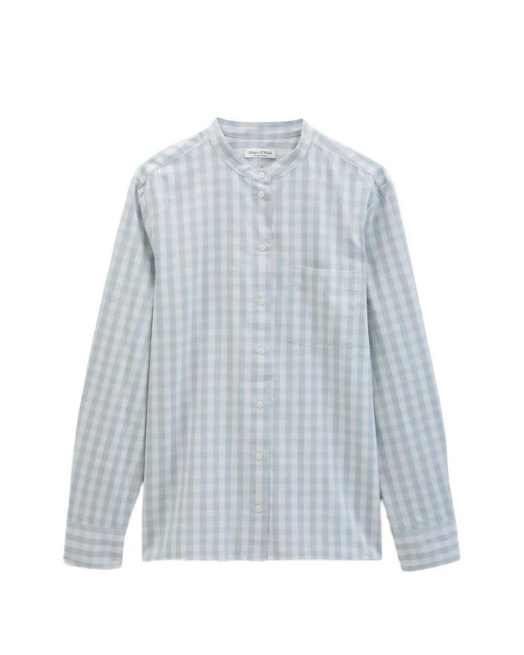 Marc O' Polo Blue Gingham-Check Band-Collar Blouse