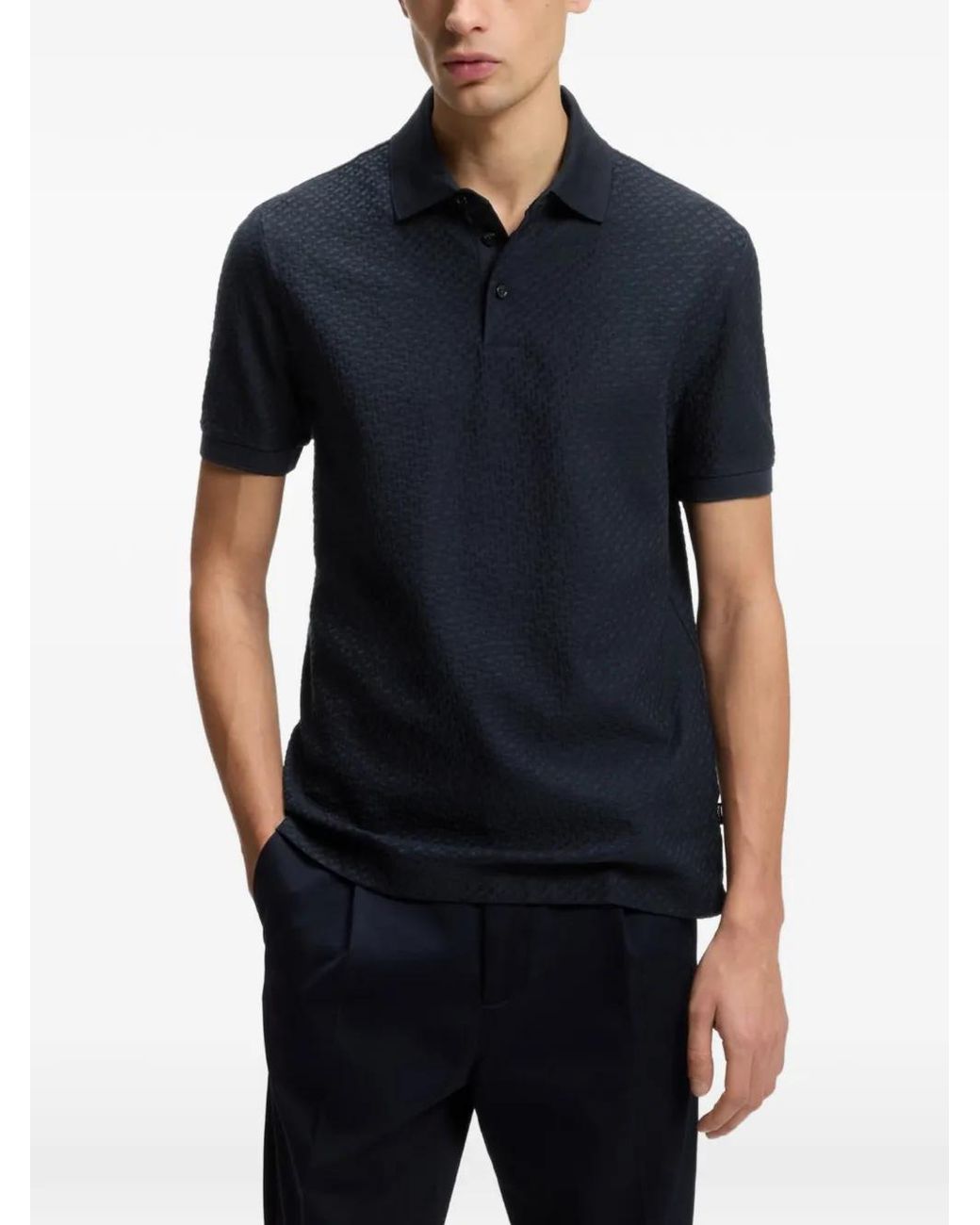 Boss Blue Monogram-Jacquard Polo Shirt for men