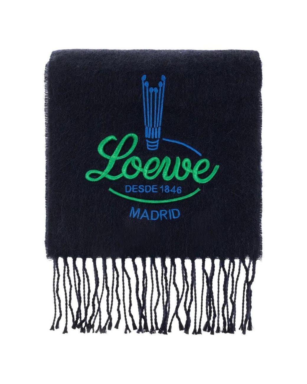 Loewe Blue Logo-Embroidered Fringed Scarf