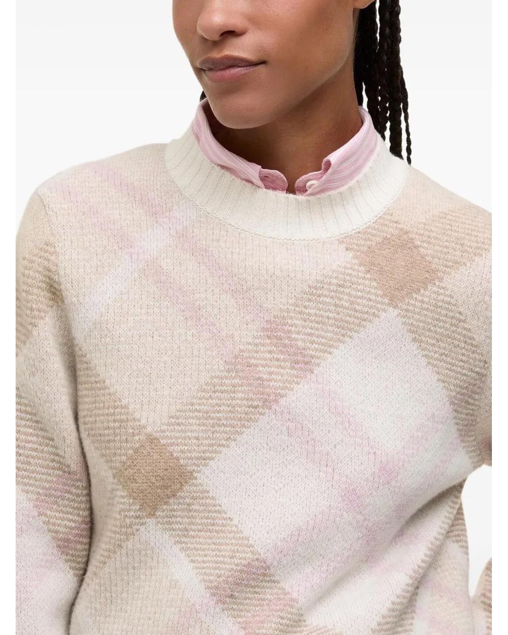 Barbour White Sara Knitted Check Jumper