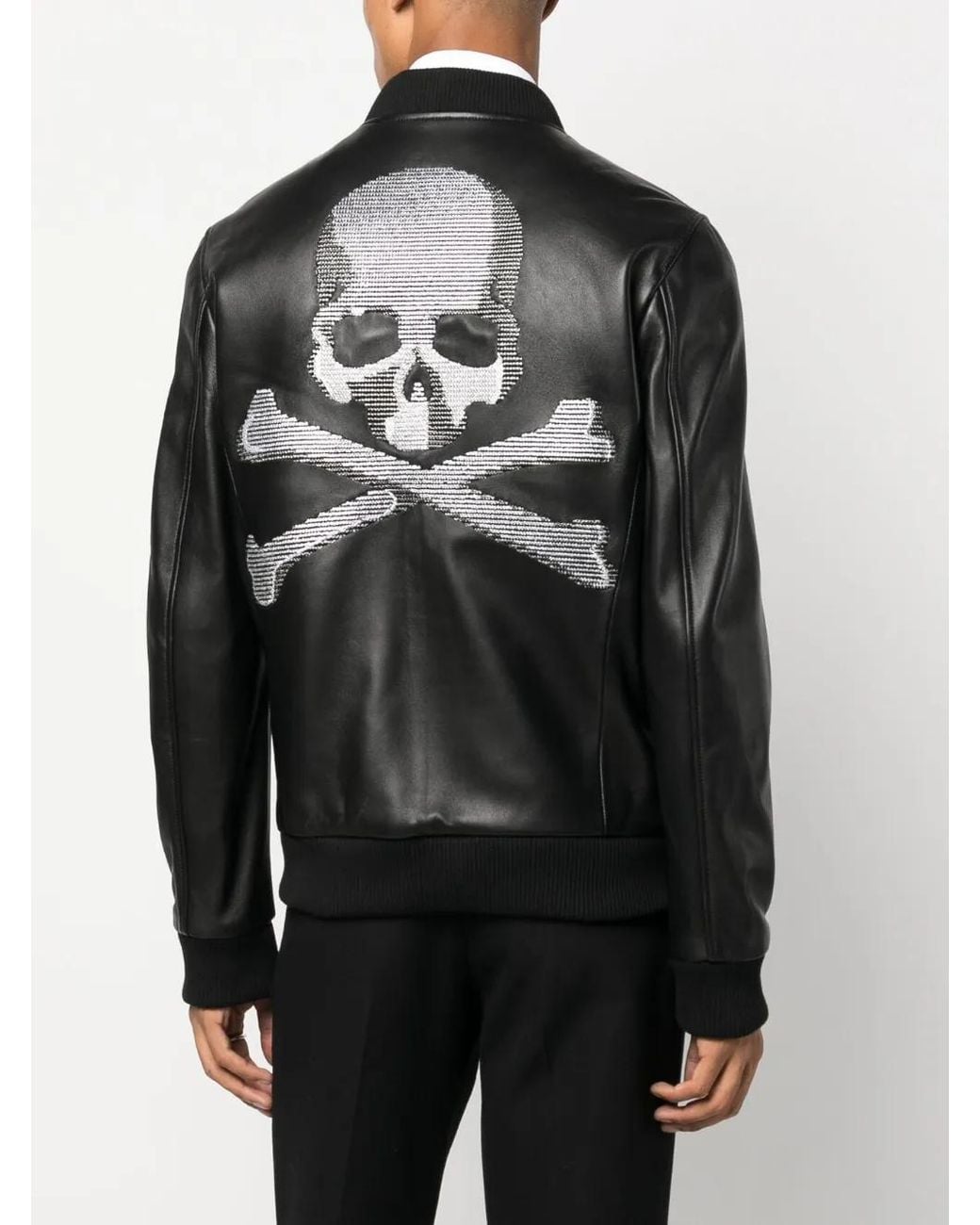 Philipp Plein Black Skull&Bones Leather Jacket for men