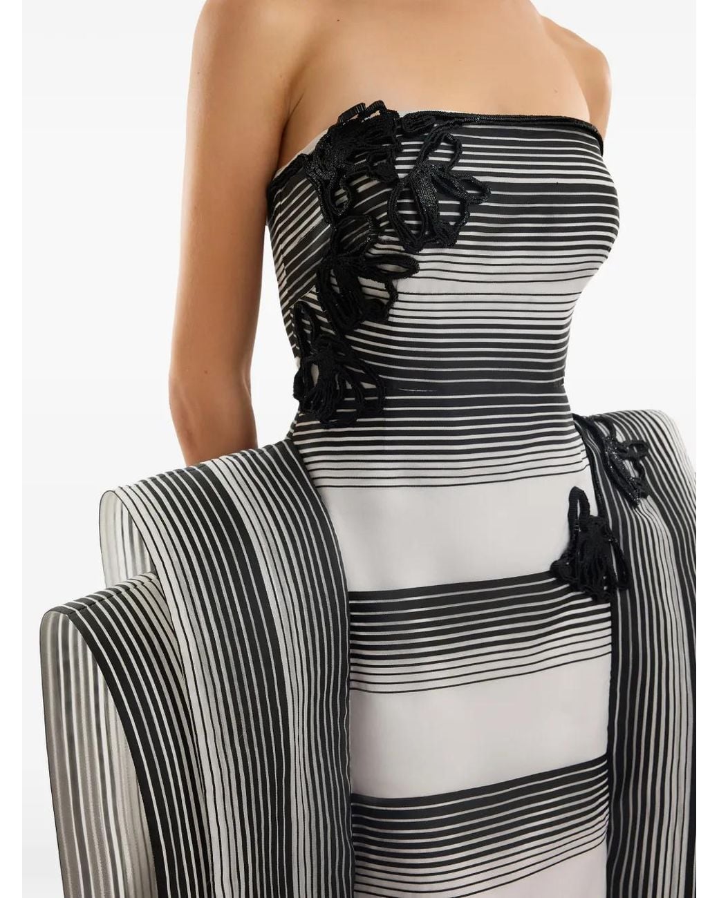 Gemy Maalouf Gray Beaded-Appliqué Strapless Gown