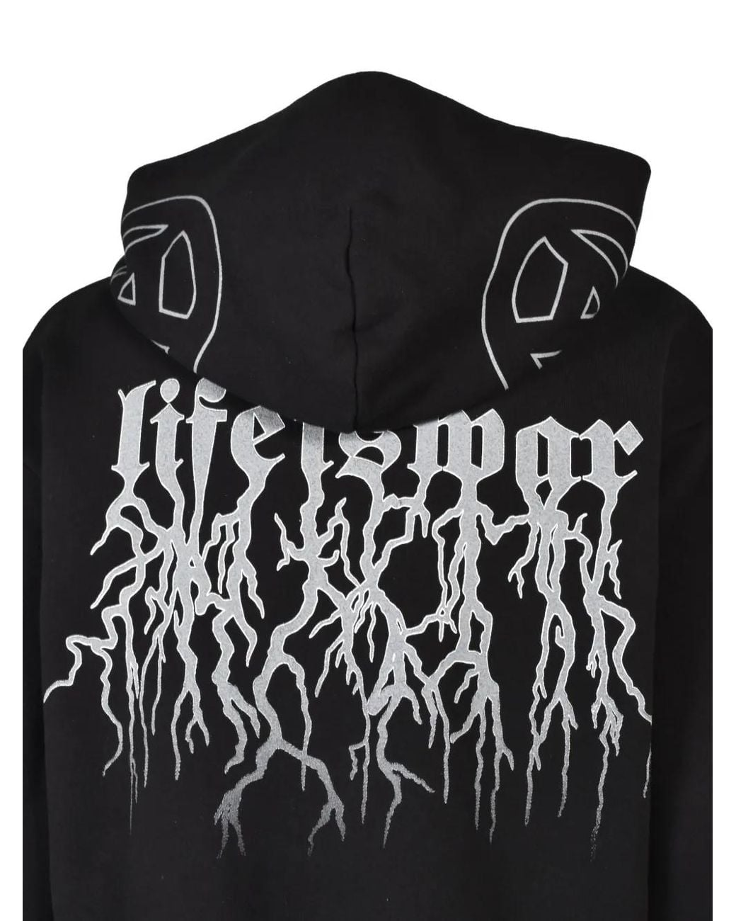 lifeiswar Black Graphic-Print Zip-Up Hoodie for men