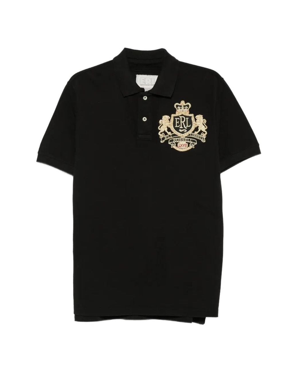 ERL Black Crest-Embroidered Piqué Polo Shirt for men