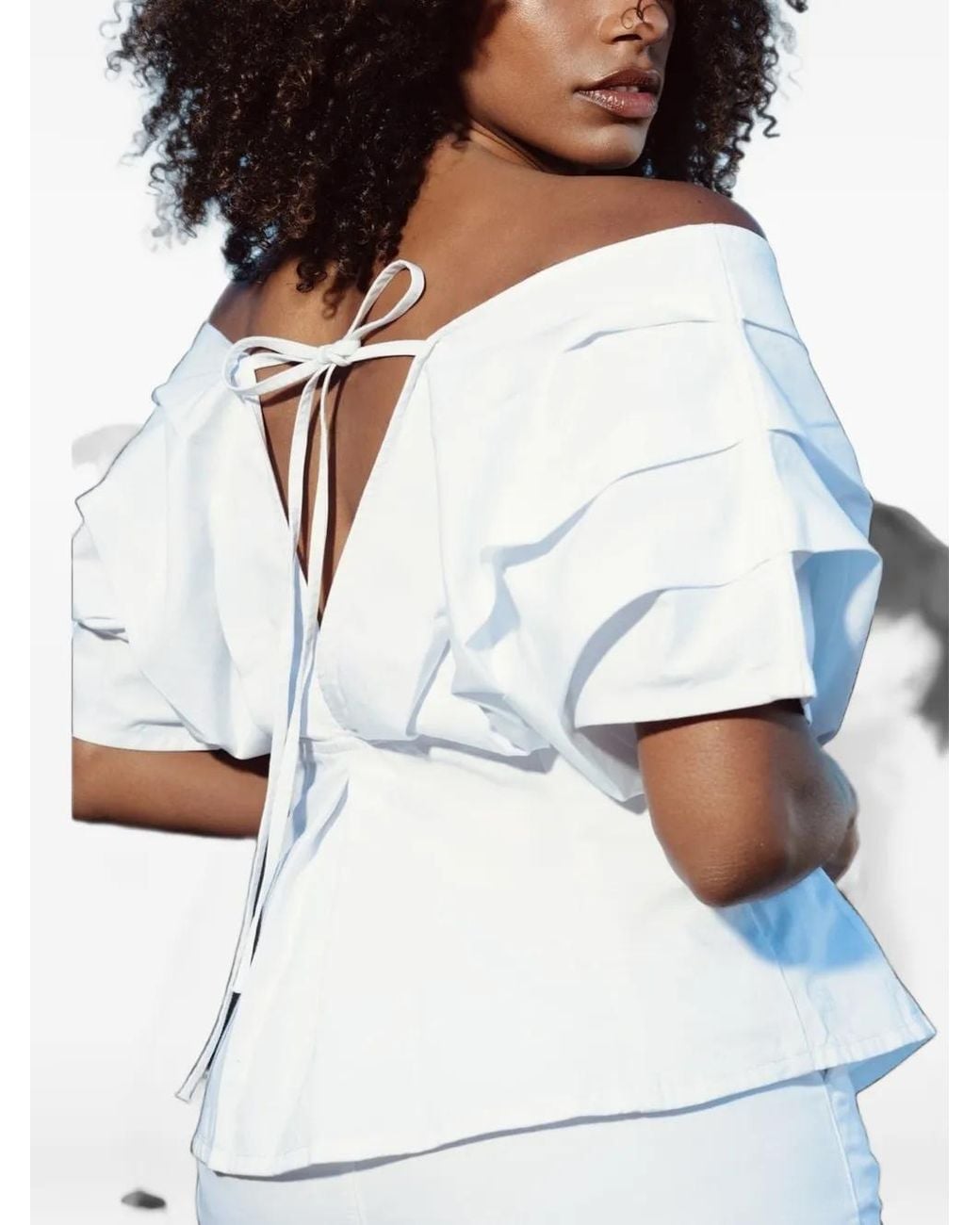 SOEUR & FRÈRES White Off-Shoulder Pleated Top