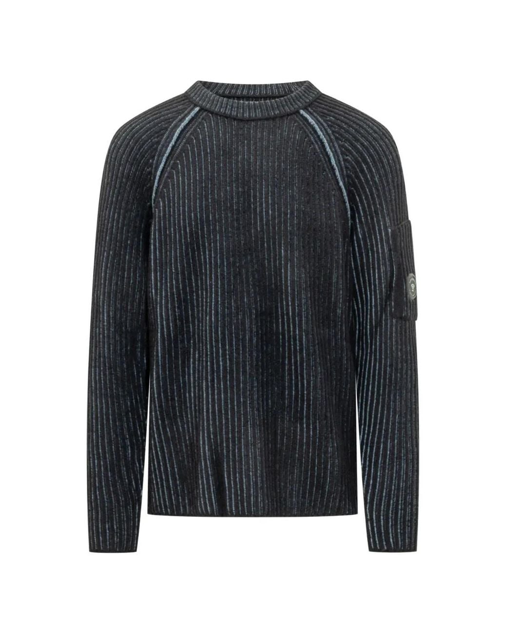C P Company Blue Ribbed-Knit Lens-Detail Sweater for men