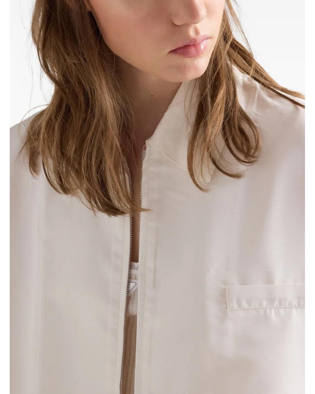 Prada White Silk Faille Blouson Jacket
