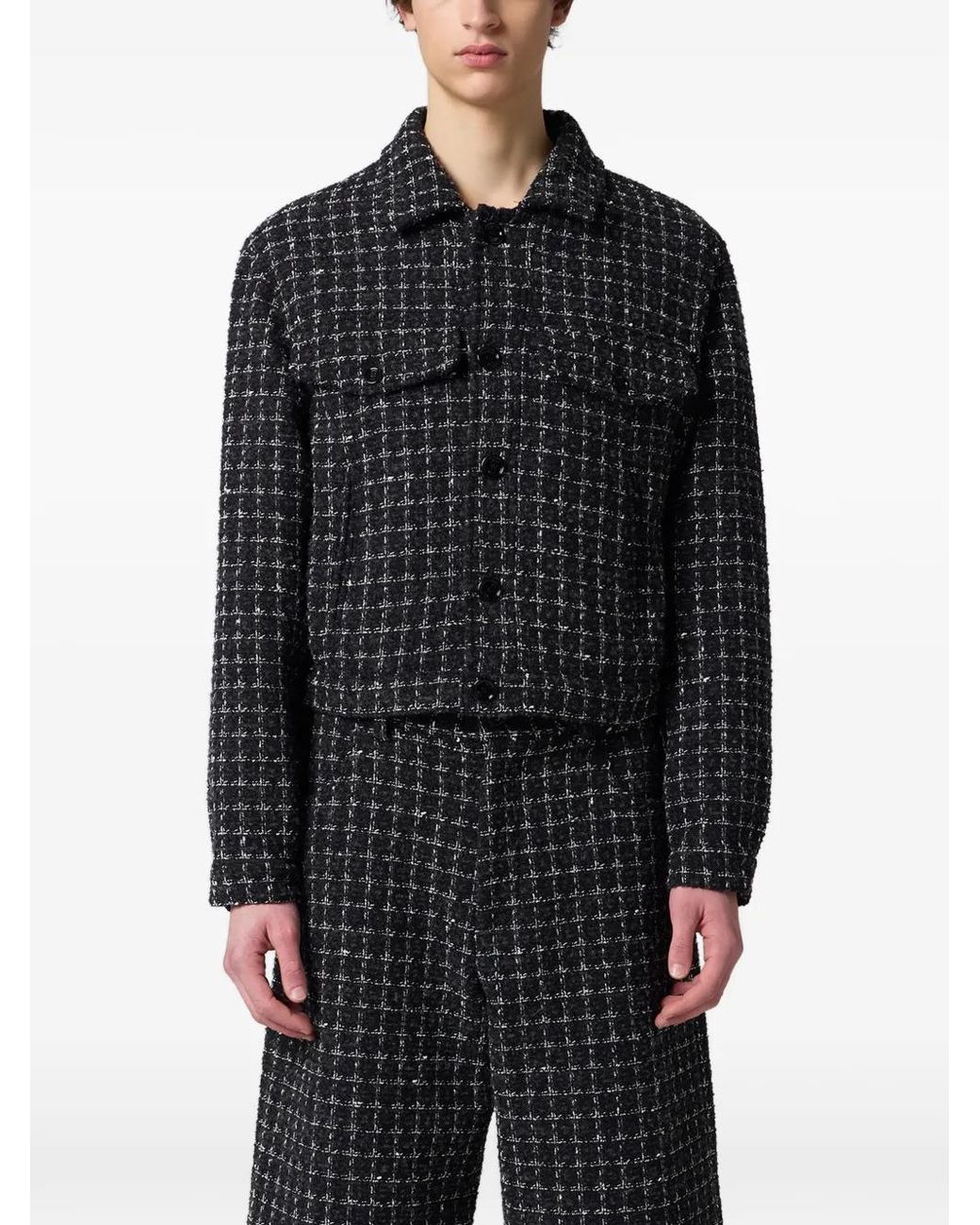 MSGM Black Check-Pattern Tweed Jacket for men