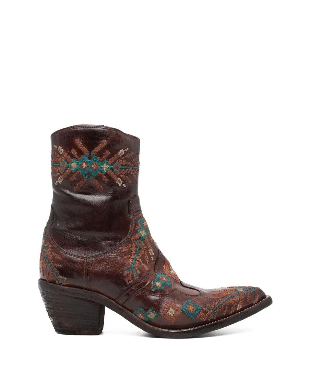 Fauzian Jeunesse Brown Bottes En Cuir À Broderies