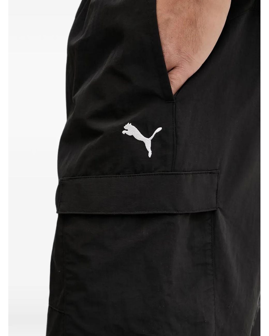 PUMA Black Logo-Embroidered Cargo Pants for men