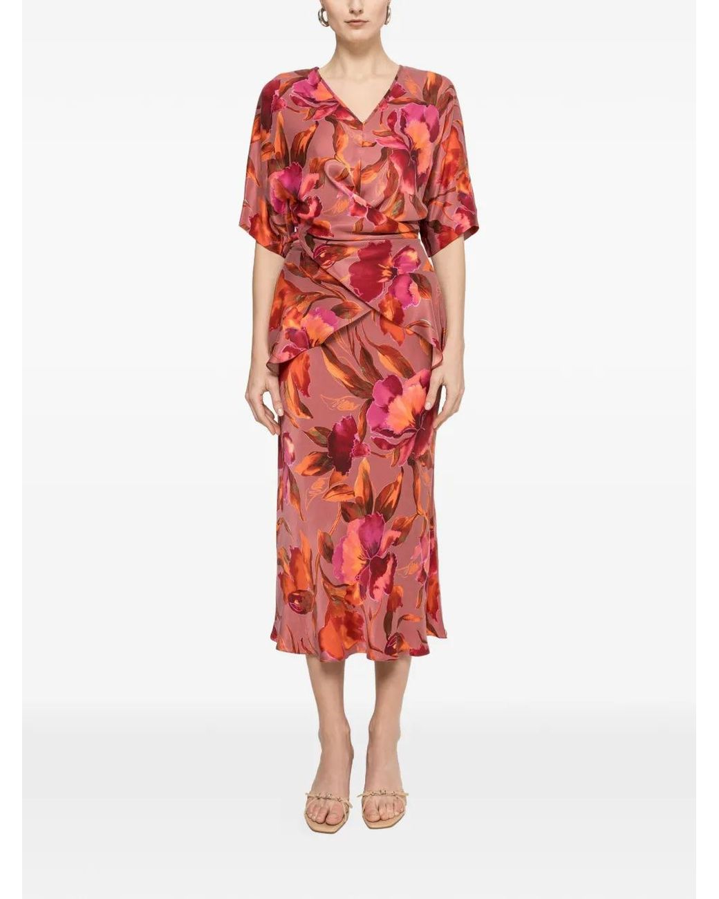 Nissa Red Printed V-Neck Top