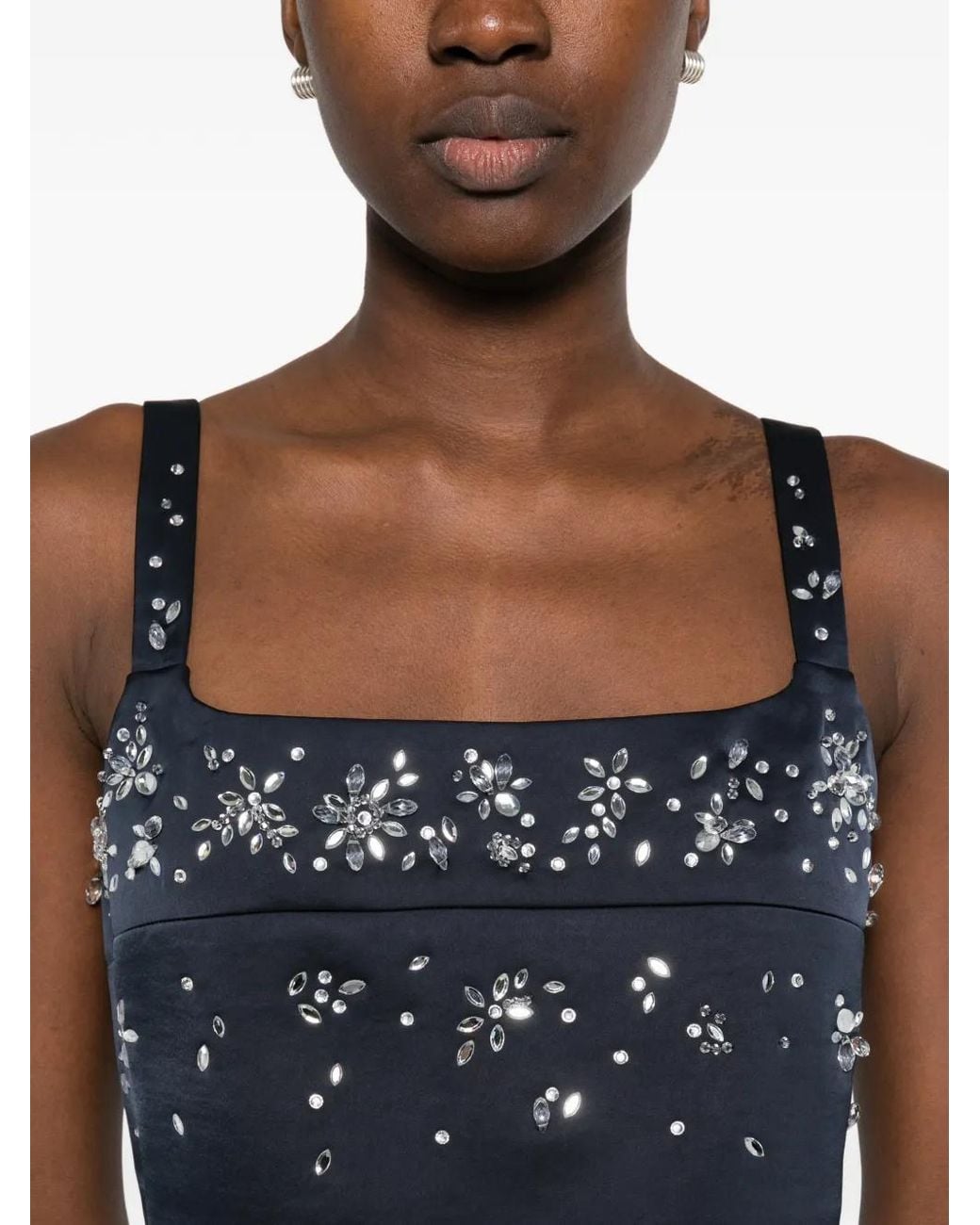 Maje Blue Crystal-Embellished Cropped Top