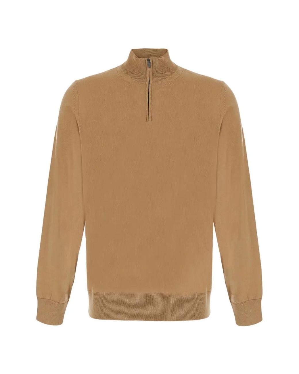 Boss Natural Merino-Wool Sweater With Zipper Neck for men