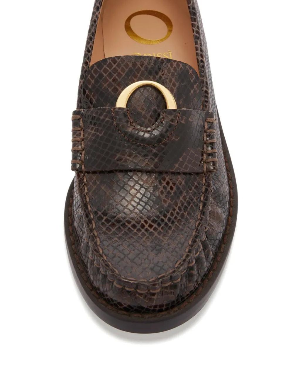 Odissi White Kali Signature Decorative Python-Effect Leather Loafers