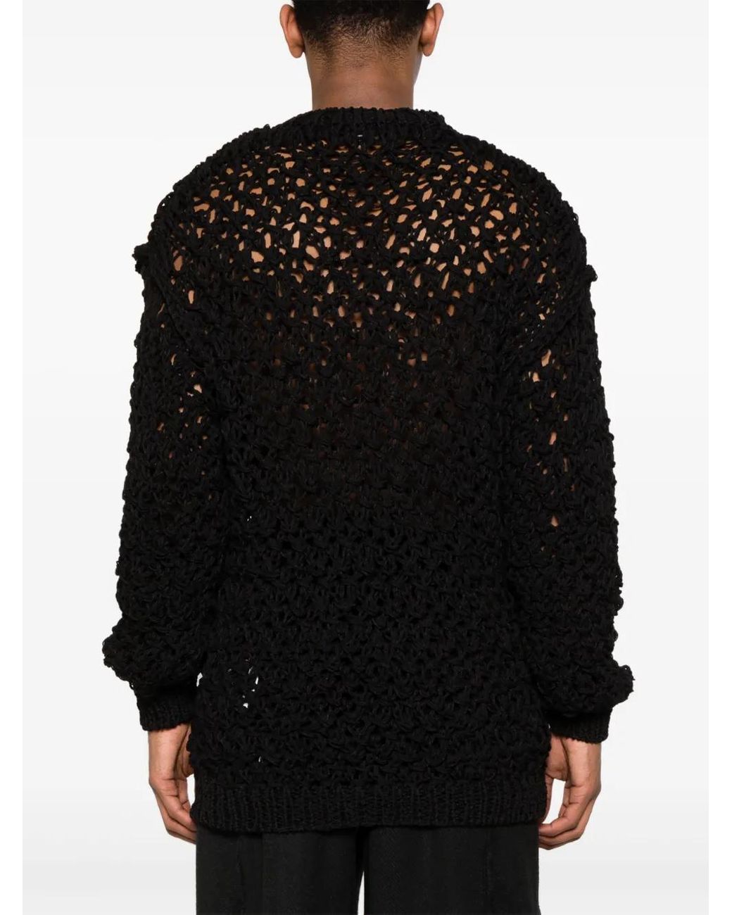 Junya Watanabe Black Open-Knit Linen-Blend Jumper for men