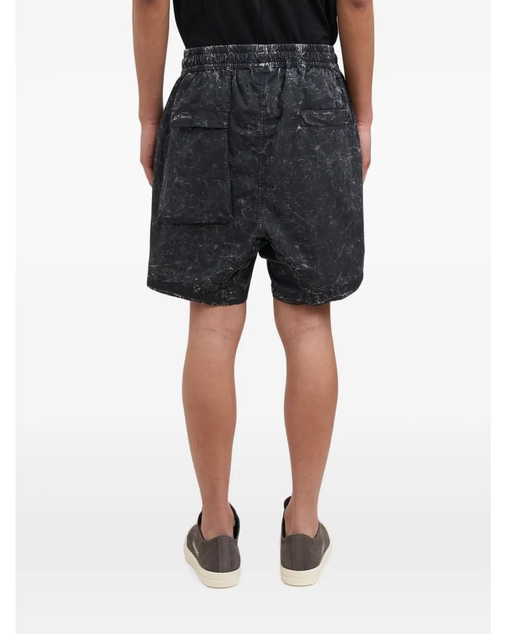 Thom Krom Black Marble-Print Drop-Crotch Shorts for men