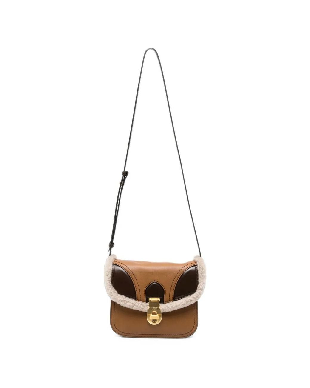 The Bridge White Shearling-Trim Leather Crossbody Bag