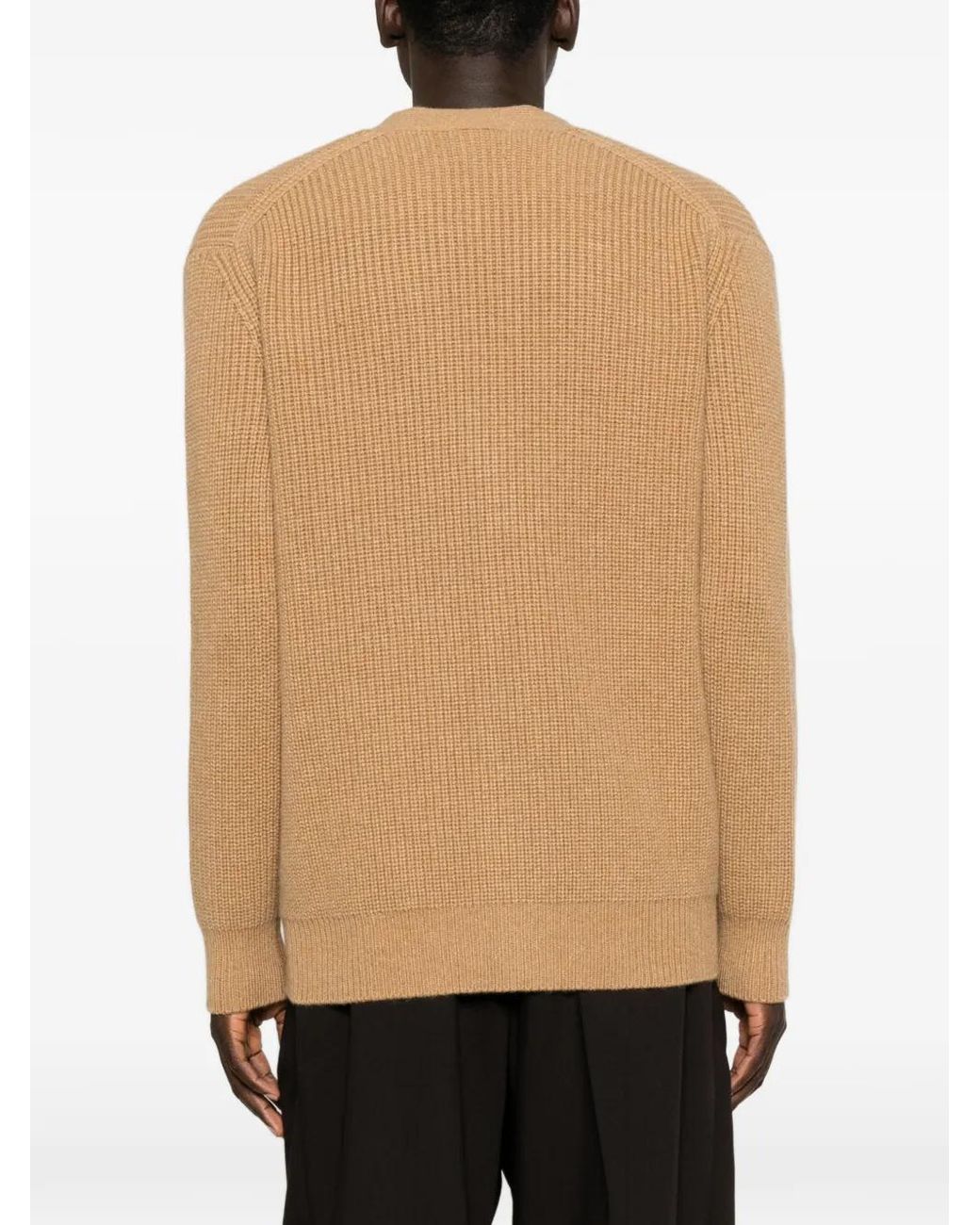 Malo Natural Ribbed-Knit V-Neck Cardigan for men