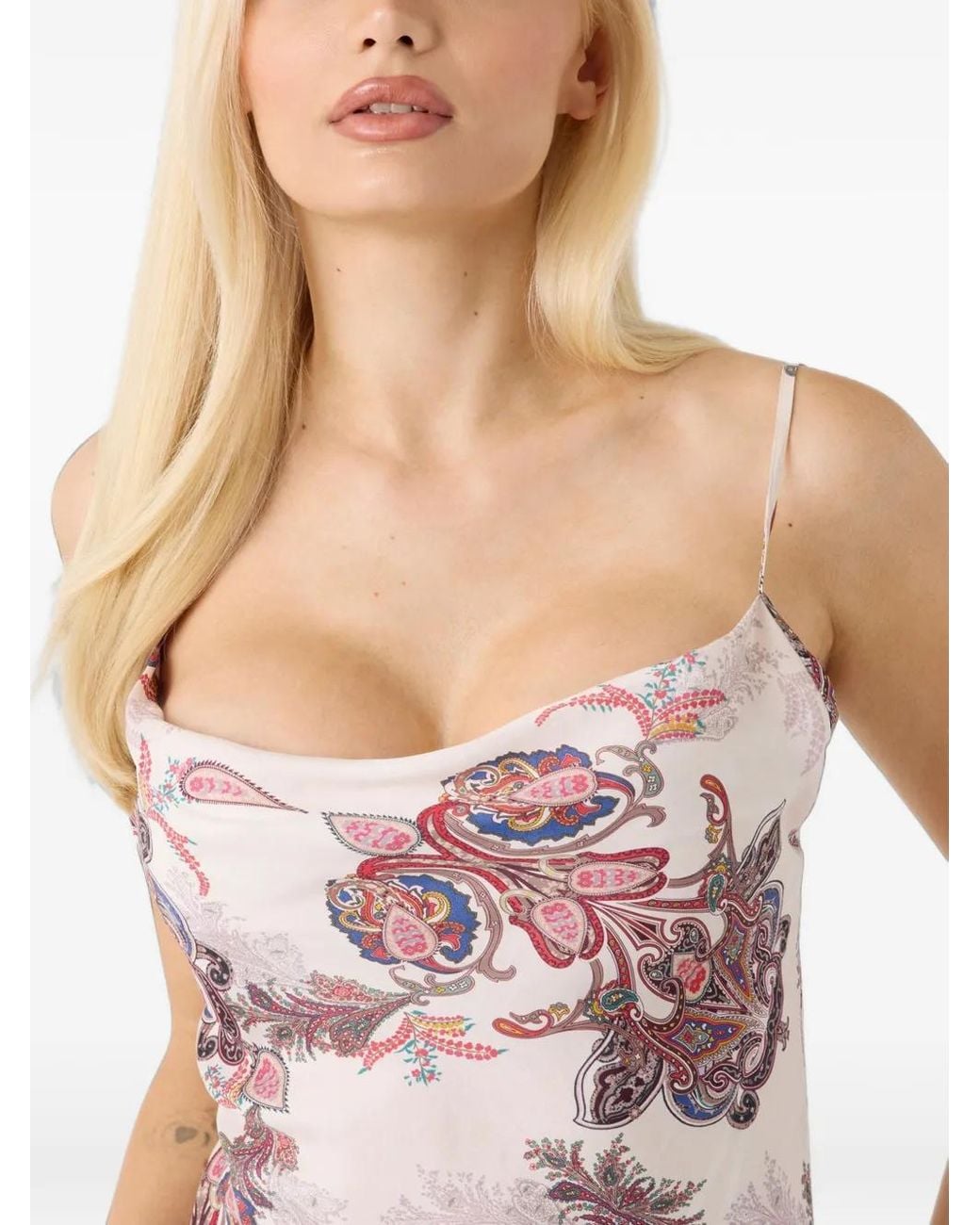 Guess Pink Paisley-Print Cowl-Neck Midi Dress