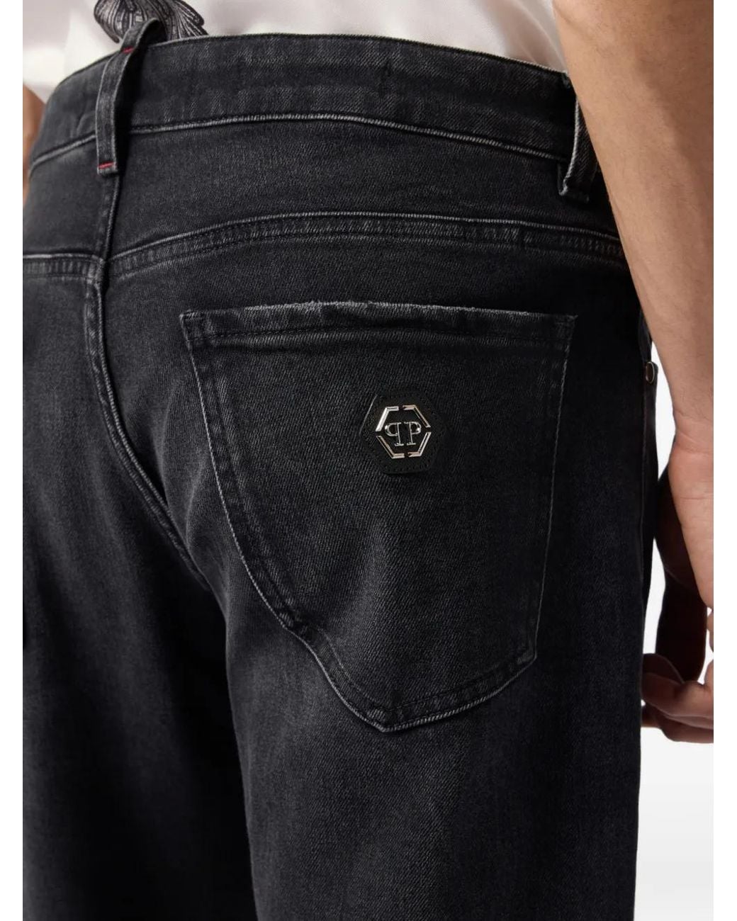 Philipp Plein Black Logo-Plaque Straight-Cut Jeans for men